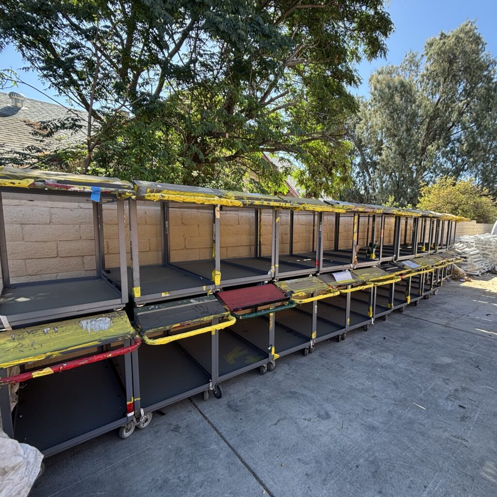 Long row of industrial utility carts